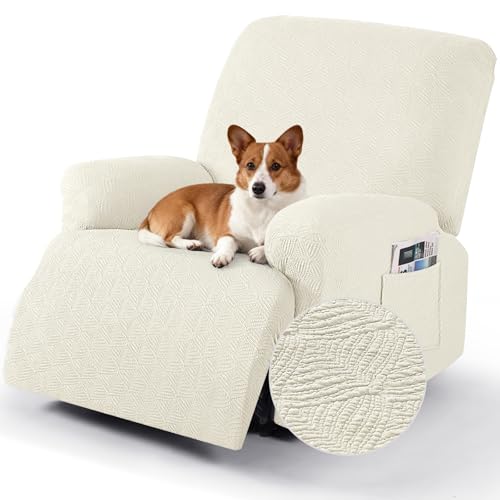 Image of Timeles Recliner Covers Recliner Chair Covers Reclining Couch Covers Sofa Slipcovers Stretch Soft Washable (One-Seater, Cream)