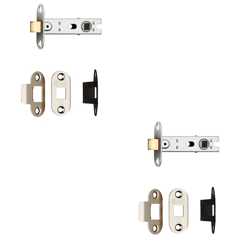 2 Pack - 64mm Bolt Through Tubular Door Latch Rounded Strike Plate Forend Nickel Plated