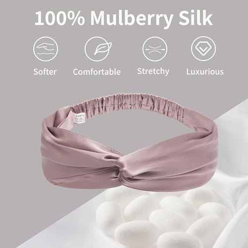Image of ZLYC Mulberry Silk Headband for Women's Hair, Solid Pale Dusty Pink