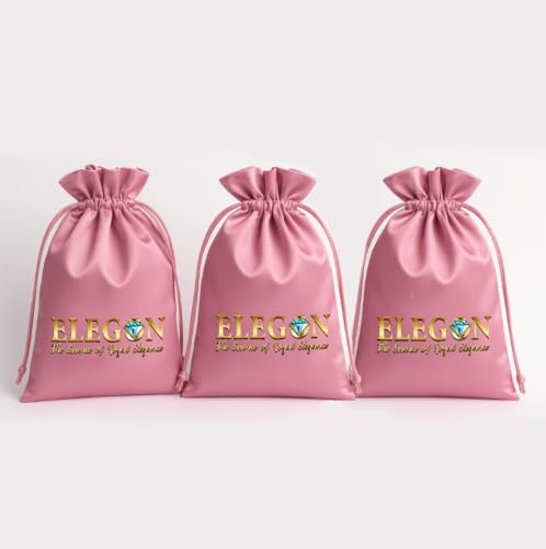 ELEGON Juego de 3 Bolsas de Regalo de Lujo | Bolsa Regalo Grande satinada brillante real para Navidad, cumpleaños o boda | Elegante bolsa de regalo rosa 40 × 30 cm