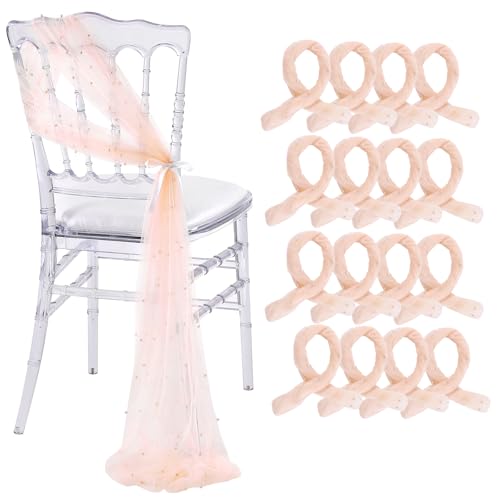 QueenDream Wedding Chair Sashes Aisle Decorations: Champagne Pearls Chair Cover