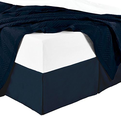 sheetsnthings Microfiber Bed Skirts (14 inch Drop) -Queen Size, Solid Navy- Pleated Tailored Bedskirts with Split Corners