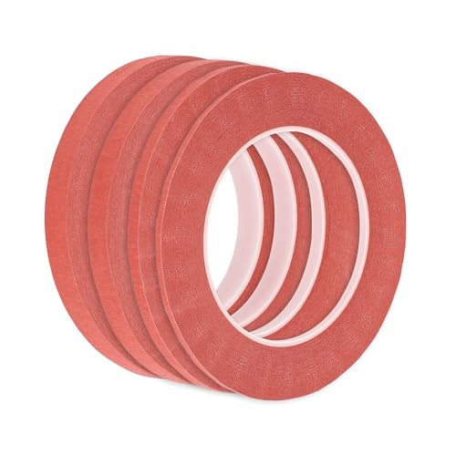 Image of 4 Pcs Painters Tape Masking Master Tape Easy Removal Red 0.3cm /0.5cm /1.0cm /1.2cm x 50m