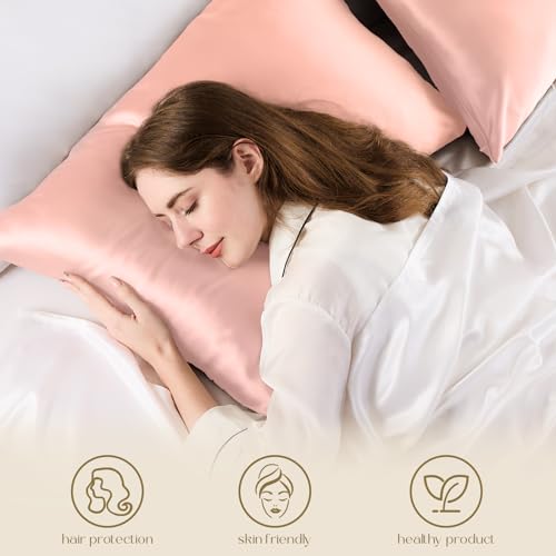 ZIMASILK 100% Pure Mulberry Silk Pillowcase for Hair and Skin Health,Soft and Smooth,Both Sides Premium Grade 6A Silk,600 Thread Count,with Hidden Zipper,1pc(Standard 20''x26'',Coral)