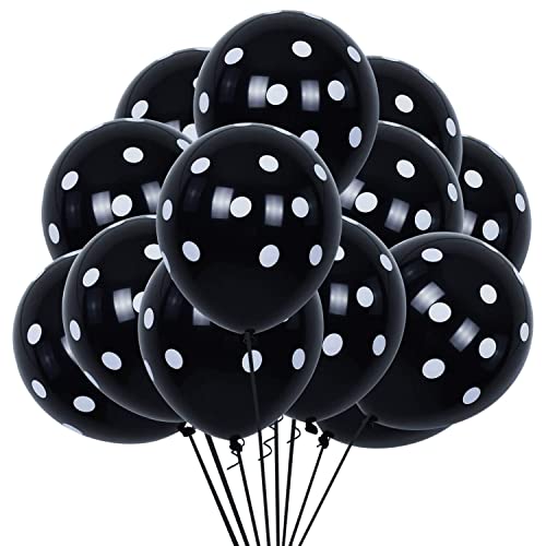 Image of RasuDecor 10 Pieces 12 inch Polka Dot Latex Balloon Black and White Dot Colorful Balloons, 12 Inch Latex Polka Dots Balloons for Kids Women Men Birthday Easter Engagement Wedding, Halloween Party Supplies Decor #RasuImpex (10Pcs 12 inchPolkaDotBlackWhite)