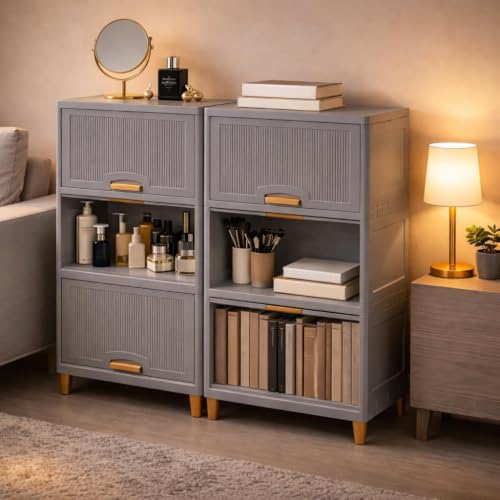 Image of mechdel Cupboard Rack for Clothes Plastic Cabinet for Storages Foldable Wardrobe for Clothes Plastic Cloth Rack for Storages Clothe Storage (Cupboard Rack-1 Door - Grey, 1PCS)