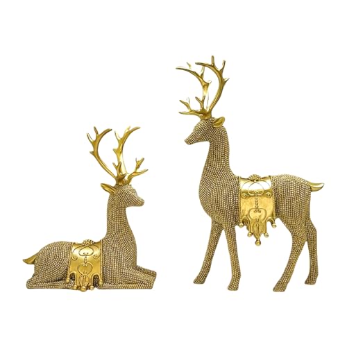 Juego de 2 figuras de reno de Navidad, escultura en miniatura de animales de ciervo para festivales, hogar, mesa, estante, exhibición, dormitorio, decoración de vacaciones