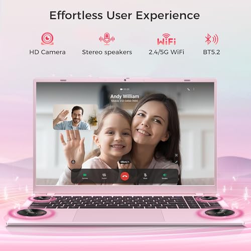 Image of 15.6 inch Pink Laptop, Laptop with 16GB RAM 256GB SSD, Gold 6500Y(Beat Pentium, Up to 3.4GHz), 1080P FHD IPS Display, Bluetooth, WIFI, HDMI, USB-C, USB3.2, 38WH Battery, Laptop Computer for Students