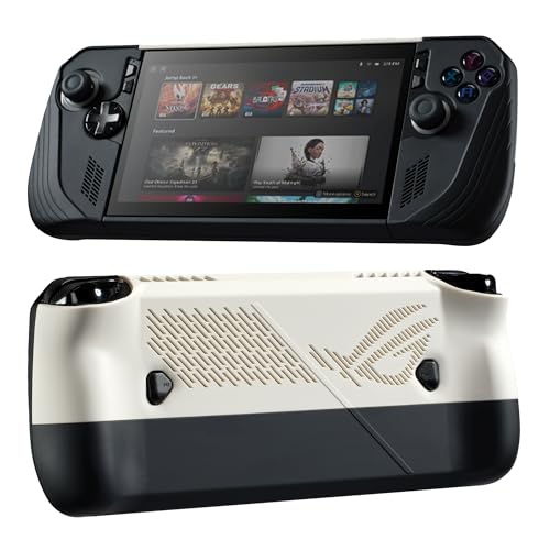UYIYE Case for ROG Ally X 2024, Anti-Slip Rubber Protective,White+Black | Features 1:1 Precise Fit, 360° Shockproof Drop Protection Protective, Heat Dissipation Vents, Soft-Touch Anti-Scratch Cover