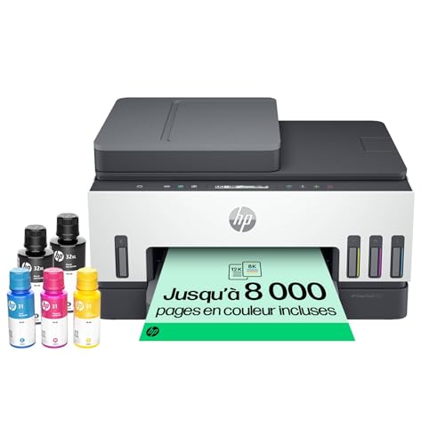 HP Smart Tank 7305, 28B75A, Imprimante Multifonction Couleur, Réservoir d'Encre à Haut Volume d'Impression, Jusqu'à 12000 Pages en Noir et 8000 Pages en Couleur, Recto Verso Automatique, Wi-Fi, Grise