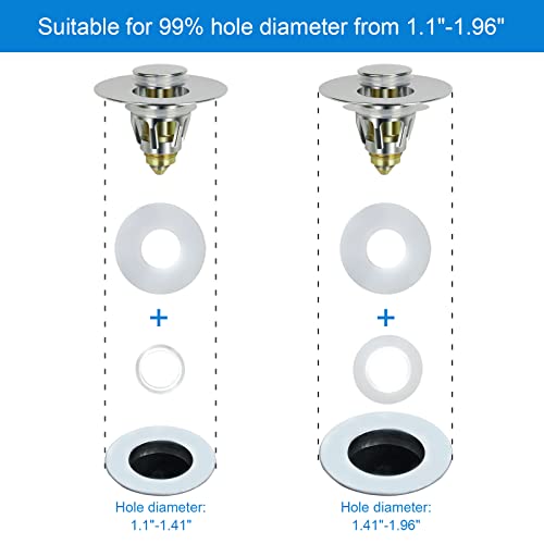 Upgraded Edition Stainless Steel Bullet Core Push Type Basin Pop-Up Drain Filter, No Overflow Bounce Core Push-Type Converter Sink Drain Plug With Basket(For 1.1''~1.96'' Diameter Drains) #TOP3