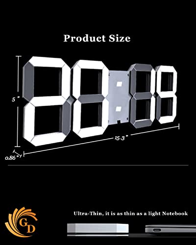 Gooday 3D Led Digital Clock Modern Design Multi-Functional Wall Clocks With Remote Control Temperature Calendar Countdown Timing-White #TOP7
