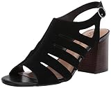 Bella Vita Women's Fashion Casual Heeled Sandal, Black Suede Leather, 8