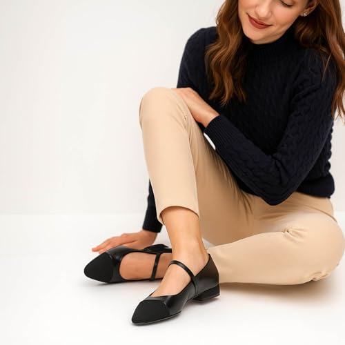 Image of Women's Comfortable Leather Mary Jane Flats Walking Shoes Cute Business Casual Dress Work Shoes