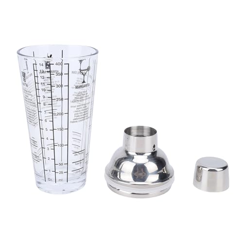 Fabater Cocktail Shaker, 14 Oz Glass with Dual Scales Oz ML and 6 Recipes Martini Shaker, Glass with Built In Strainer for Mixing Cocktail Margarita Home Bar Party