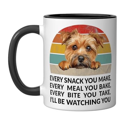 Retro I'll be watching You Funny Norfolk Terrier Dog Ceramic Mug, Black/White