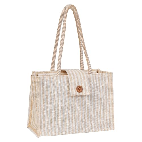 Image of Match Made Eco Friendly Reusable Jute Bag, Yoga Printed Jute Bag, Grocery Shopping Bag, Multi-Purpose Bag, Jute Lunch Bag, Sturdy Handle with Zipper Lock