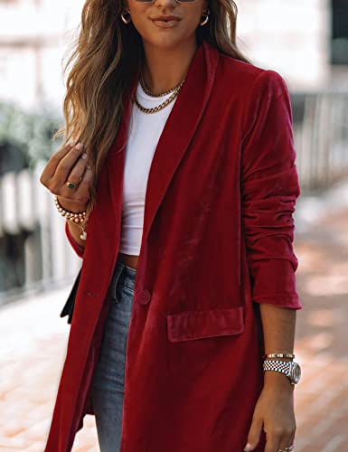Yimoon Women's Velvet Blazer Suit Open Front Cardigan Jacket Loose Fit Outerwear(Red-Xs) #TOP2