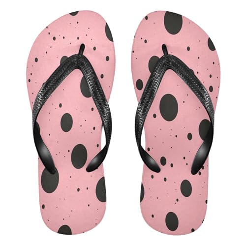 CEBUGI Unisex Flip Flop -Flat Sandal -NonSlip Couple Slippers -Natural Rubber Foam Soles Ultimate Comfort and Durability for Indoor Outdoor|Black Dots