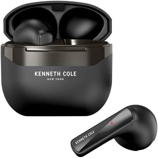 Kenneth Cole True Wireless Earbuds Bluetooth 5.1 Headphones with Environment Noise Cancellation, Voice Assistant, and Mic - One-Touch Controls Built for Sports, Gaming, and Leisure - Black