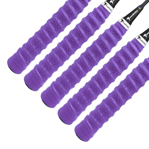 Image of Perforated Anti-Slip Racket Grip Tape - Pack of 5 (Purple) | Overgrip for Tennis, Badminton, Squash & Pickleball | Sweat-Absorbent Foam Cushion Grip