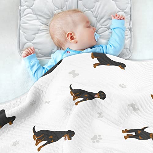 Image of Swaddle Blanket Rottweiler Dog Cotton for Infants, Receiving Lightweight Soft Swaddling for Crib, Stroller, Nursery, 30x40 in