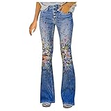 Aryapyper Denim Floral Print Jeans, Summer Straight Leg Outdoor Funny Slacks Womens Plus Size Relaxe