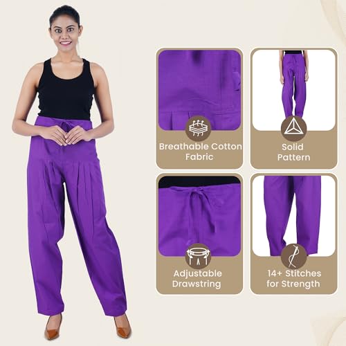 Image of Happy Bunny Salwar Pant for Women, Fine Cotton Ethnic Trousers with Drawstring Waist, Comfortable Daily, Office & Casual Wear Bottoms