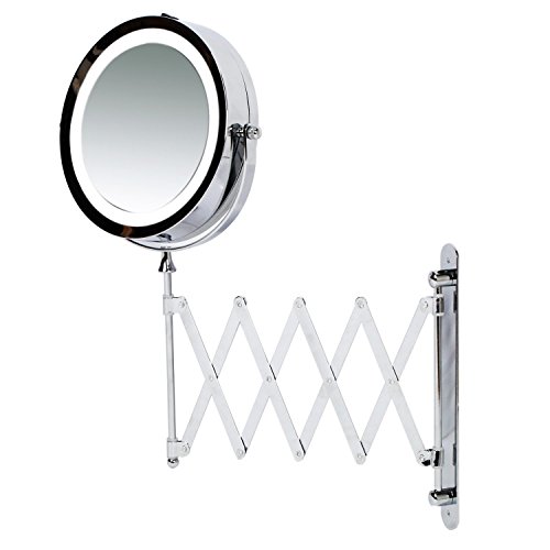 Kenley Wall Mounted Magnifying Makeup Mirror with LED Light - Extending Vanity Shaving Lighted 7" Two-Sided Mirror with 3x Magnification