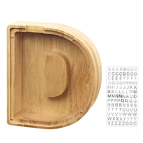 AORCMITN Wooden Personalized Piggy Bank Toy Alphabet for Boys Kids Money Jar Coin Girls Adults Saving Box Toddler Alcancias De Dinero para Adultos Letter Decor (Alphabet-D)