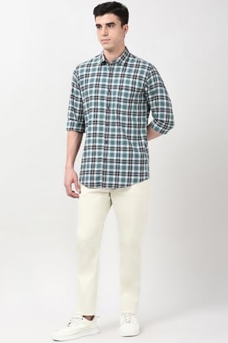 Image of Peter England Slim Fit Checkered Casual Shirt for Men - Full Sleeves | Cotton | Smart & Stylish