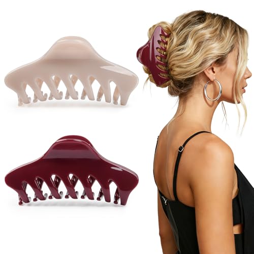 Barrettes à cheveux arrondies Big Claw rouge vin pour femme