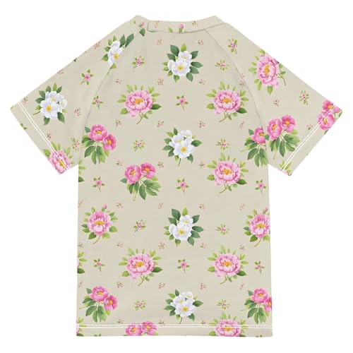 ALAZA Kids Rash Guard Girls Toddler Swim Shirts Short Sleeve Vintage Peony Flower UPF 50+ 3T2