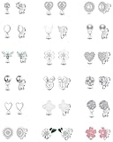 Jannisa 18 Pairs Clip on Earrings for Women Teens Girls Hypoallergenic Non Pierced Earrings Cute Clip on Earrings Set Faux Pearl Heart Flower Love Knot Clip on Stud Earrings Jewelry Gifts (silver)