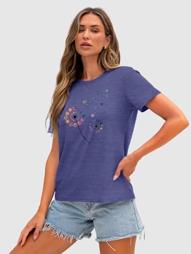 Image of Anbech Womens Dandelion Graphic T-Shirts Teen Girls Cute Sunflower Print Casual Tee Tops