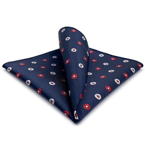 S&W SHLAX&WING Mens Pocket Square Dots Blue Navy with Red