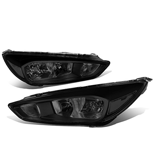 DNA Motoring HL-OH-FF16-BK-SM-CL1 Smoke Lens Headlights Replacement For 15-18 Focus