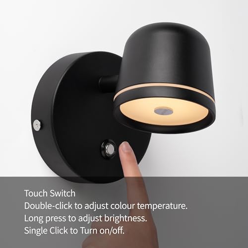 Image of Aisilan Wall Sconce Set of 2, Hardwired Touch Dimmable Wall Light with 3 Color Temperatures, Adjustable 7W LED Wall Lamp CRI97, Modern Black Aluminum Sconce for Bedroom Bedside Hallway