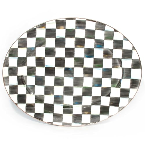 MACKENZIE-CHILDS Enamel Oval Platter, Black-and-White Courtly Check
