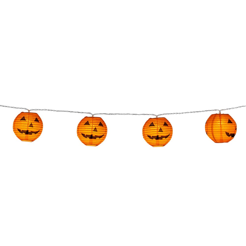 Boland 73230 Fairy Lights with Pumpkin Lanterns, Length 185 cm, Includes 2 x AA Batteries, Halloween Decoration, Party Decoration