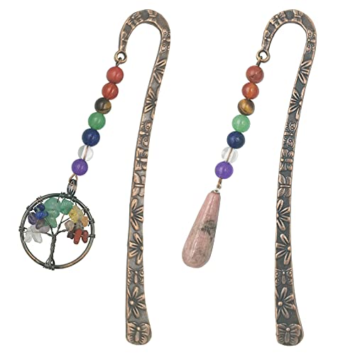 DUGYIRS 2 Piezas Marcapáginas del Árbol de la Vida 7 Chakra Metal Cristal Marcadores Vintage Colgante para mujeres Estudiante Regalo de graduación de maestro Cover