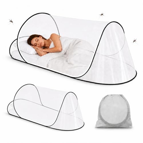 Pop Up Moskitonetz Einzelbett 200 x 80 x 56 cm Faltbares Mückennetz Mosquito Netz Bett Reise Moskitonetz Tragbar Insektenschutz Zelt Fliegennetz Bett Mückenschutz für Camping Indoor Outdoor