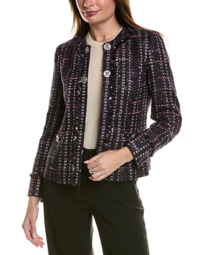 Anne Klein Women's Tweed Kissing Front Jacket W/Fringe