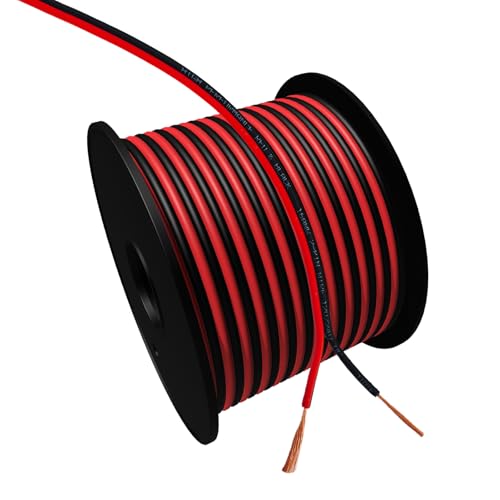 Cableague 16AWG 2Conductor Red Black Cable 100FT Electrical Wire LED Strips Extension Wire 12V/24V DC Cable Flexible Wire Extension Cord Copper Clad Aluminum Copper Wire