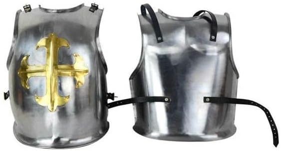 Medieval Gilt Cross Knights Cuirass Crusader Armor Breastplate Best Halloween Cosplay Costume, Adult (Standard), Silver & Gold