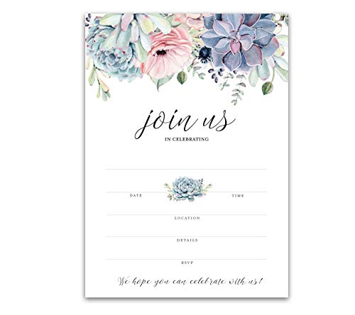 Succulents Join Us Invitations — Pack Of 25 — For Any Special Event, Bridal Shower, Baby Showers, Birthday Party, Engagement, Wedding, Greenery Blank Fill-In Invites, Unique Invite Sku I301-Inv1 #TOP18