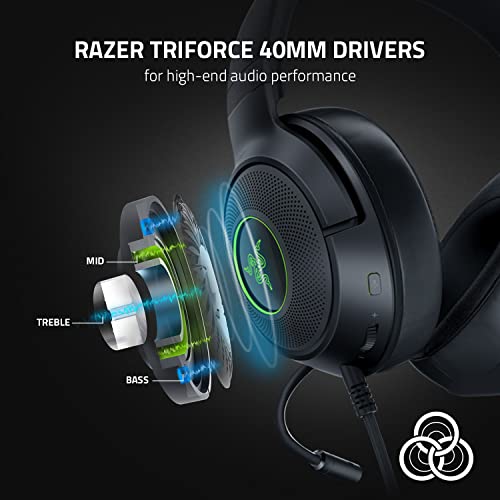Razer Kraken V3 X Wired USB Gaming Headset: 285g Lightweight Build - Triforce 40mm Drivers - HyperClear Cardioid Mic - 7.1 Surround Sound - Chroma RGB Lighting - Black by Razer - Used condition - Image 3