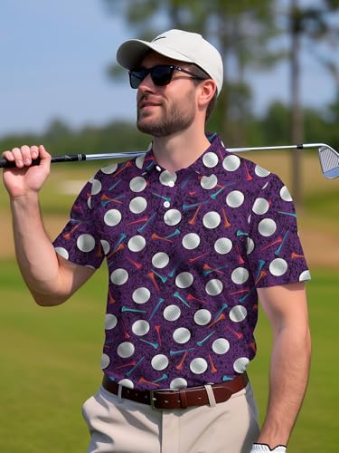Image of PAGYMO Funny Golf Shirts for Men Crazy Printed Pattern Novelty Moisture Wicking Performance Mens Polo Shirt