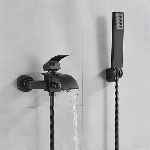 Robinets de bain avec douche cascade mural mitigeur noir pour baignoire design