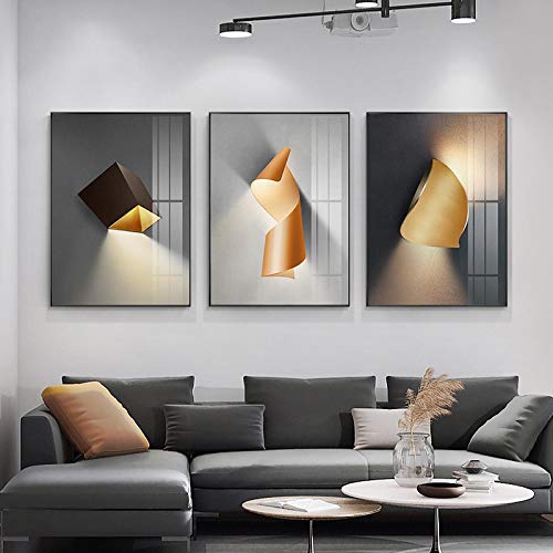 Mur Art Abstrait Géométrique Toile Peinture | Image Nordique Grand Format 70x100cm x3